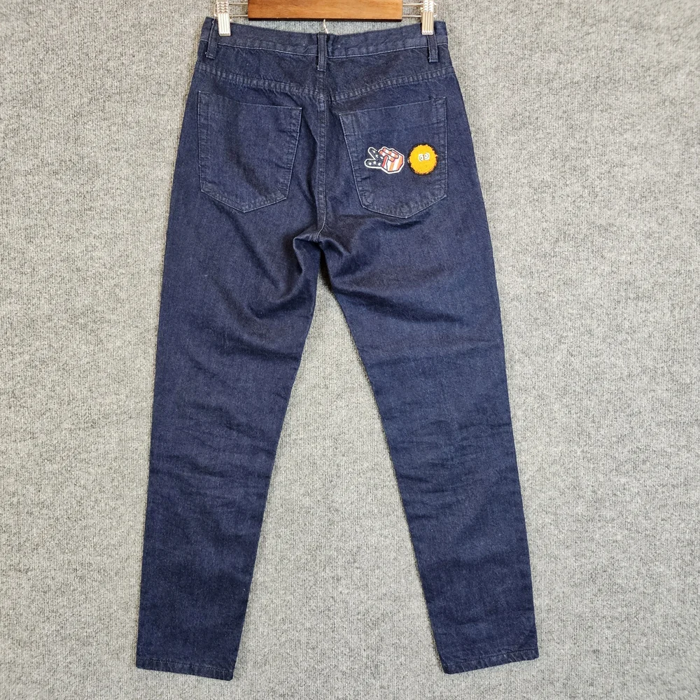 Glamorous Dark Blue Straight Leg Jeans with Colorful Patches - Picture 2 of 7